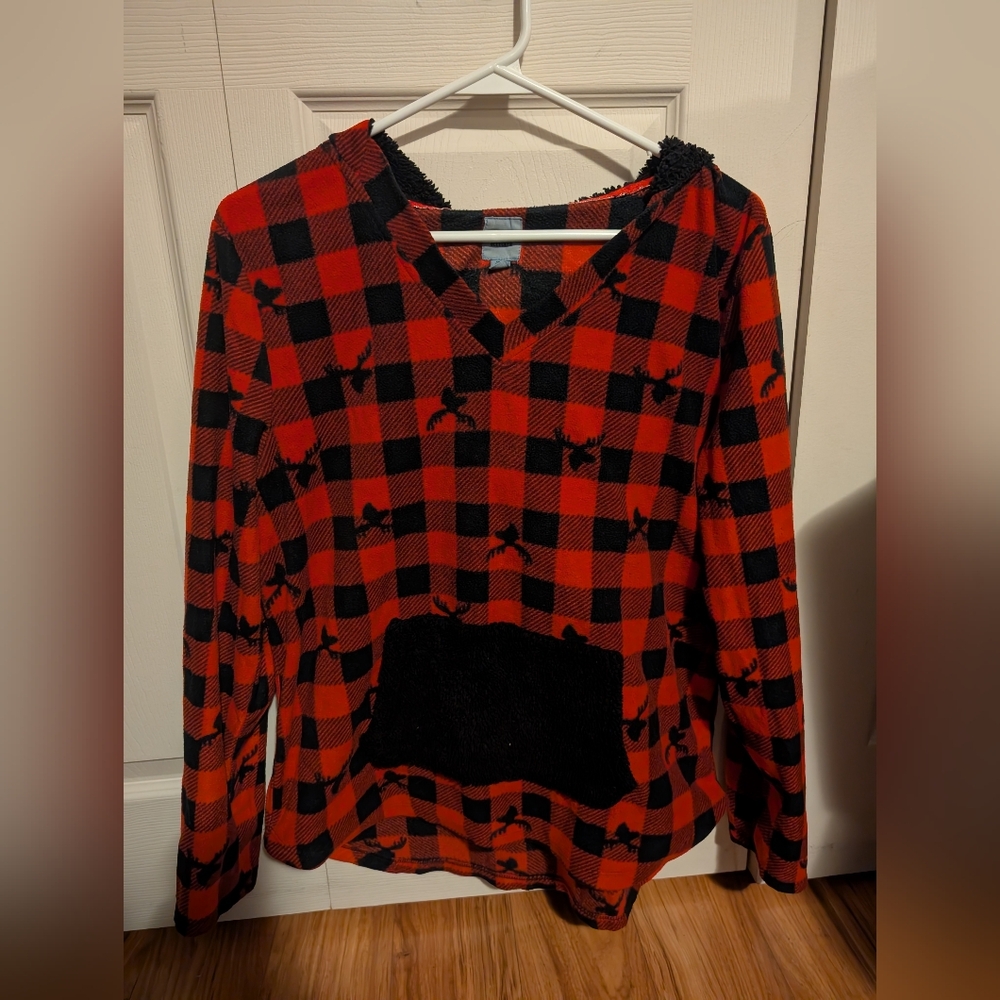 Red and Black Plaid Long Sleeve Top